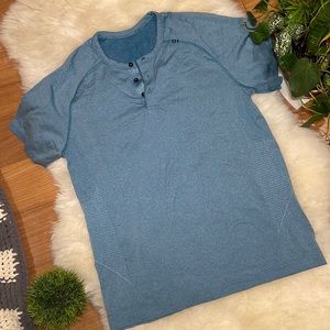 lululemon athletica Blue Short Sleeve Henley Tee